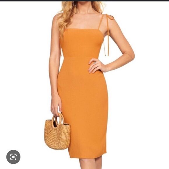 Reformation Jasper Midi Orange Dress Tie Strap Size 4 - Picture 4 of 9
